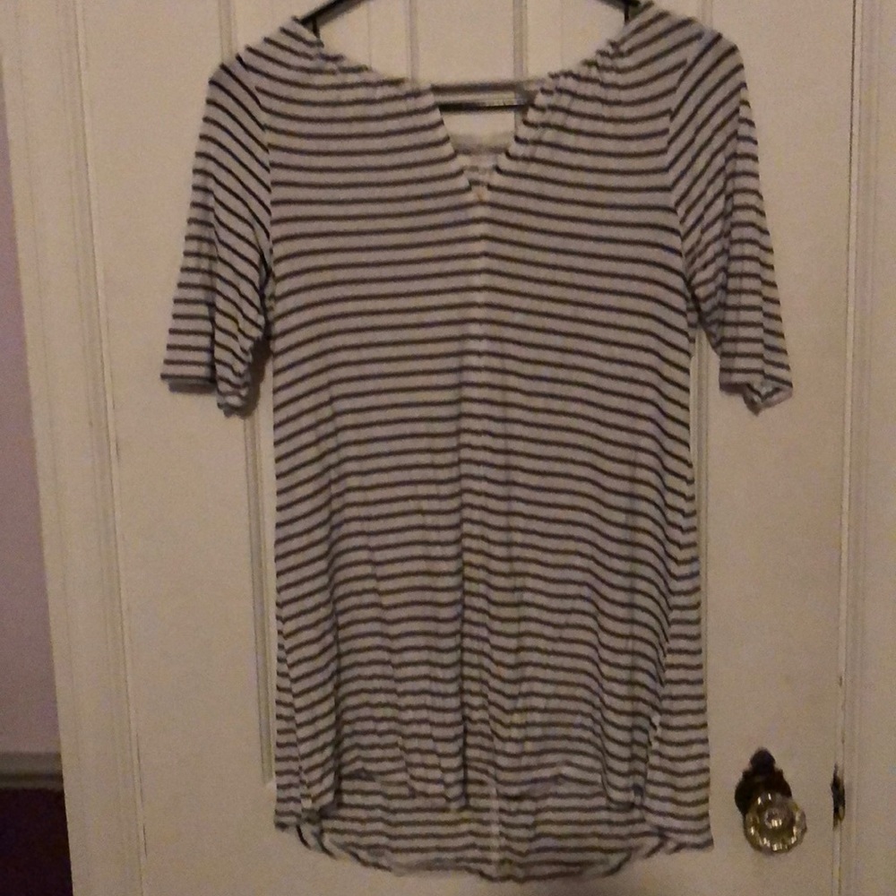 Blue and White Striped Long Blouse